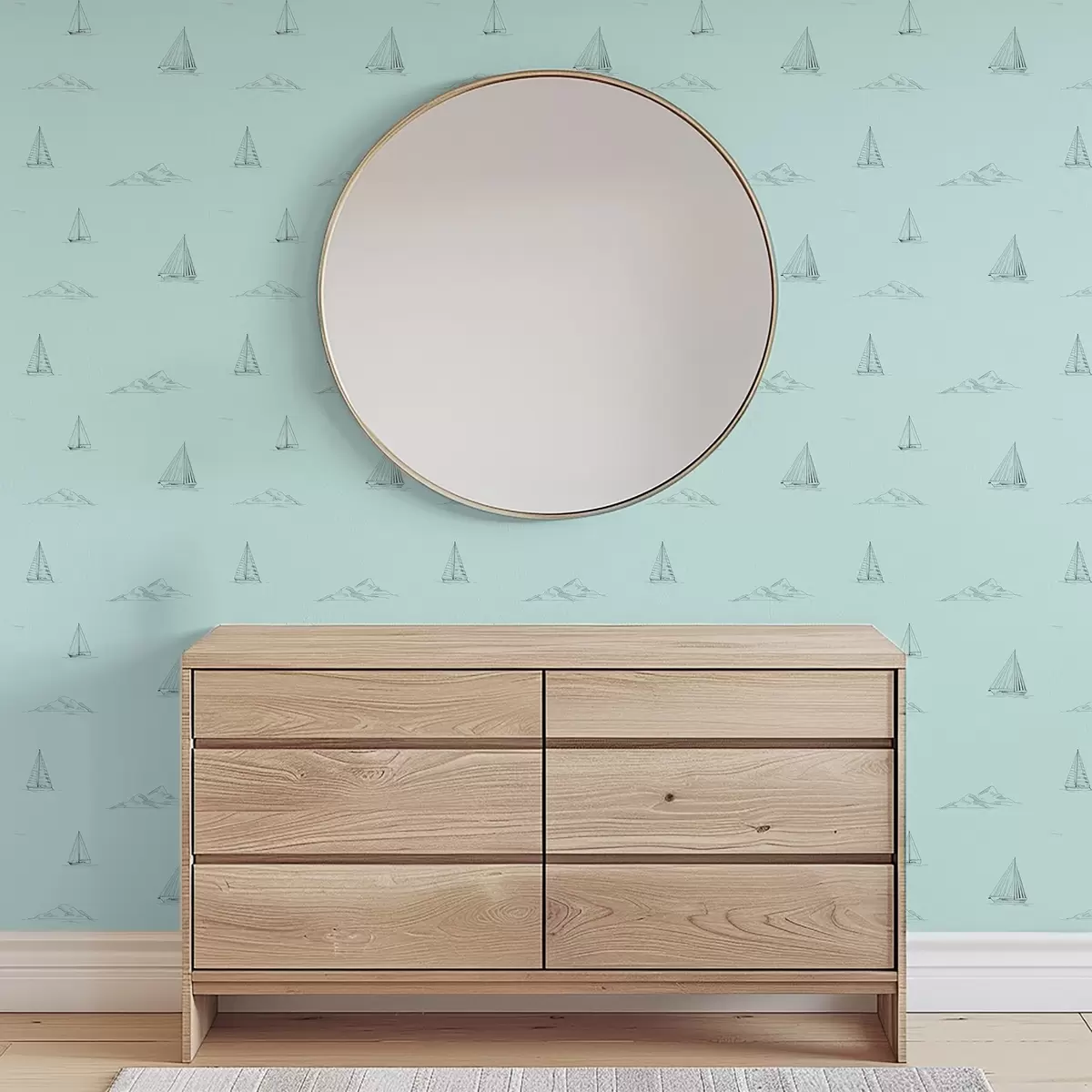 Behang Schets jachten en eilanden, mintgroene achtergrond a00654v4