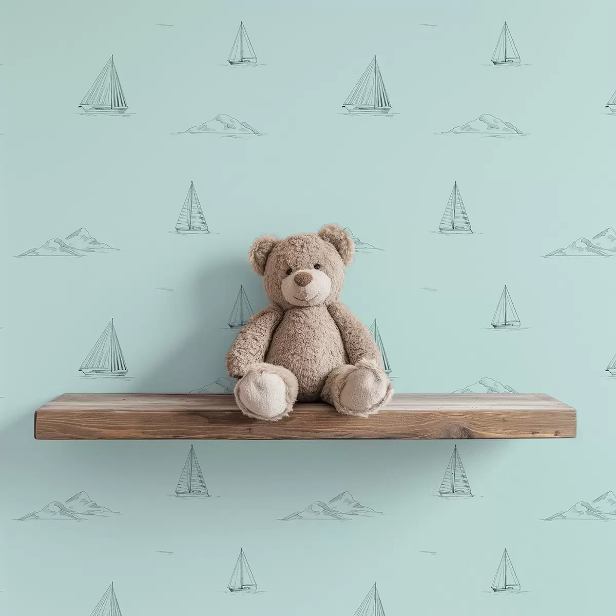 Behang Schets jachten en eilanden, mintgroene achtergrond a00654v4