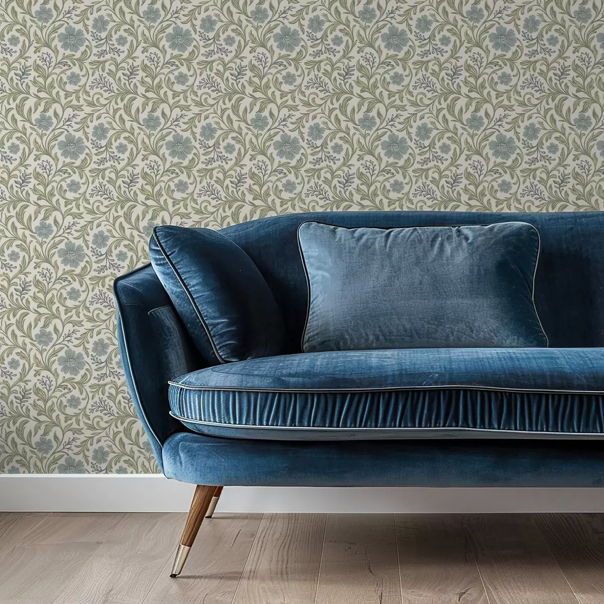 Behang Saliegrijs bloemenornament op een lichte achtergrond a00712