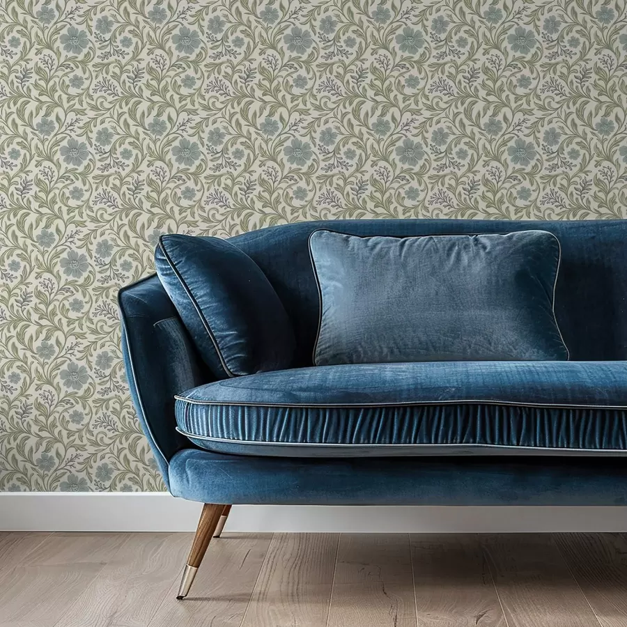 Papier peint photo Motif floral gris sauge sur fond clair a00712