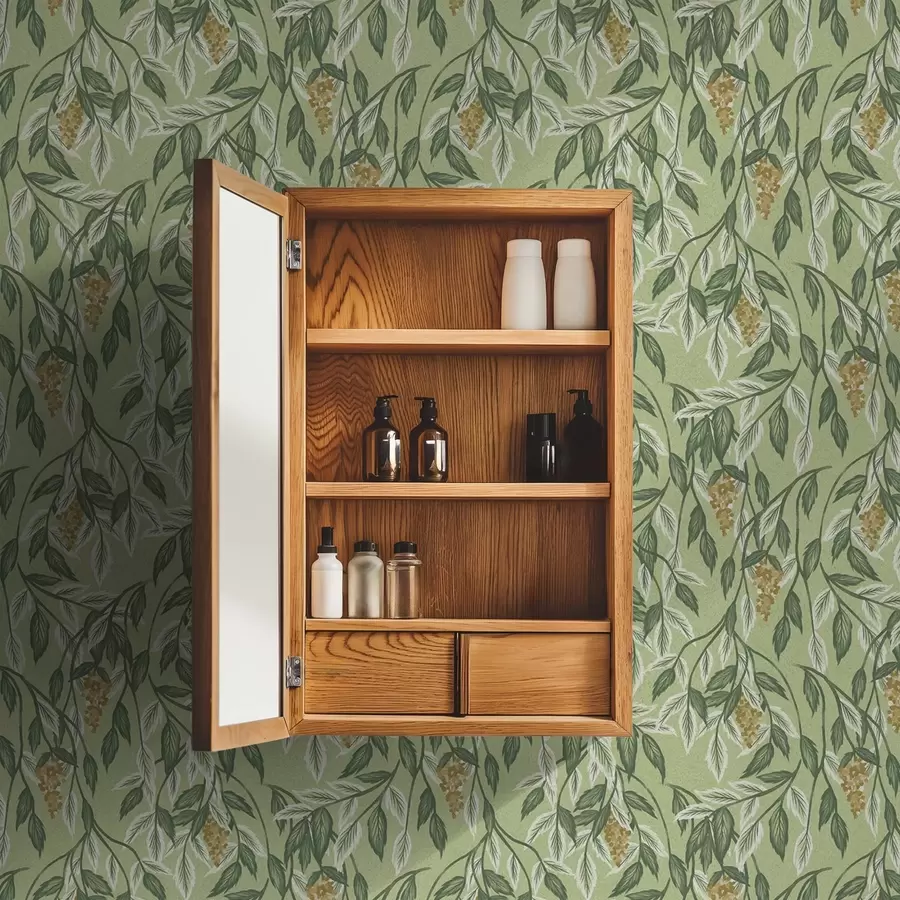 Papier peint photo Branches avec grappes de baies sur fond vert a00734