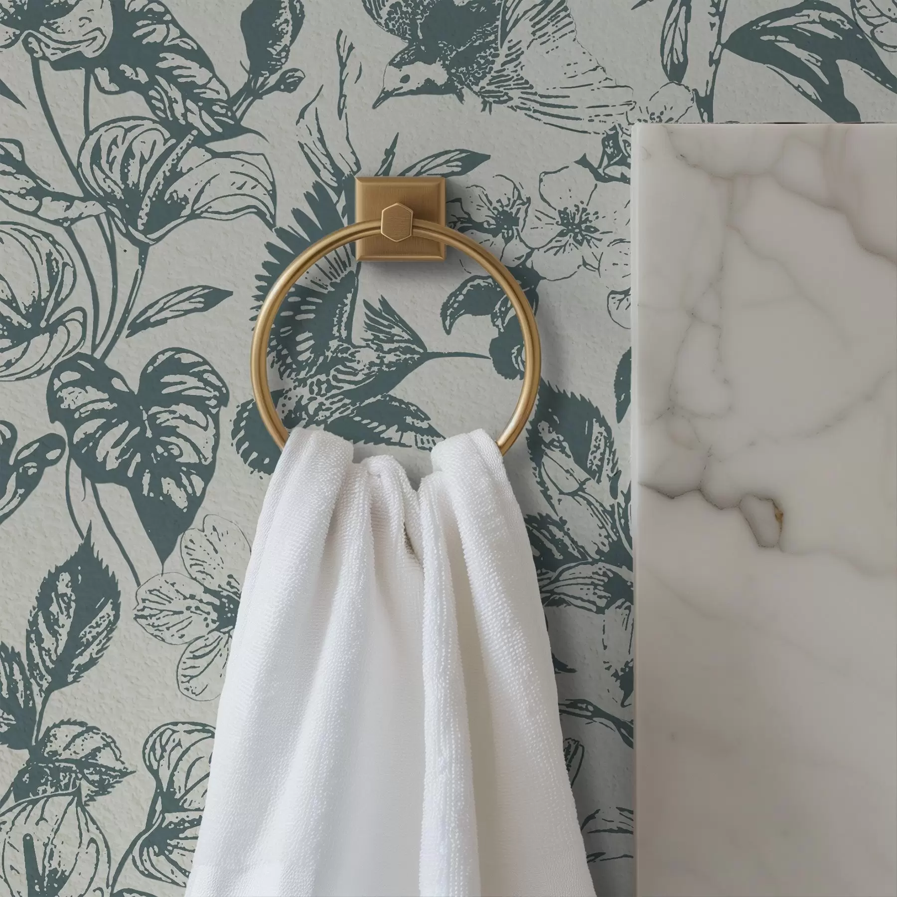 Papier peint photo Ornement floral monochrome avec des oiseaux a00737