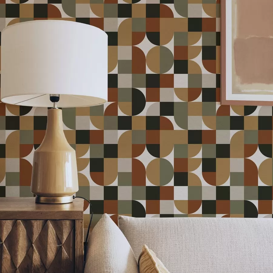 Fotobehang Modulaire geometrie in warme aardetinten a00770