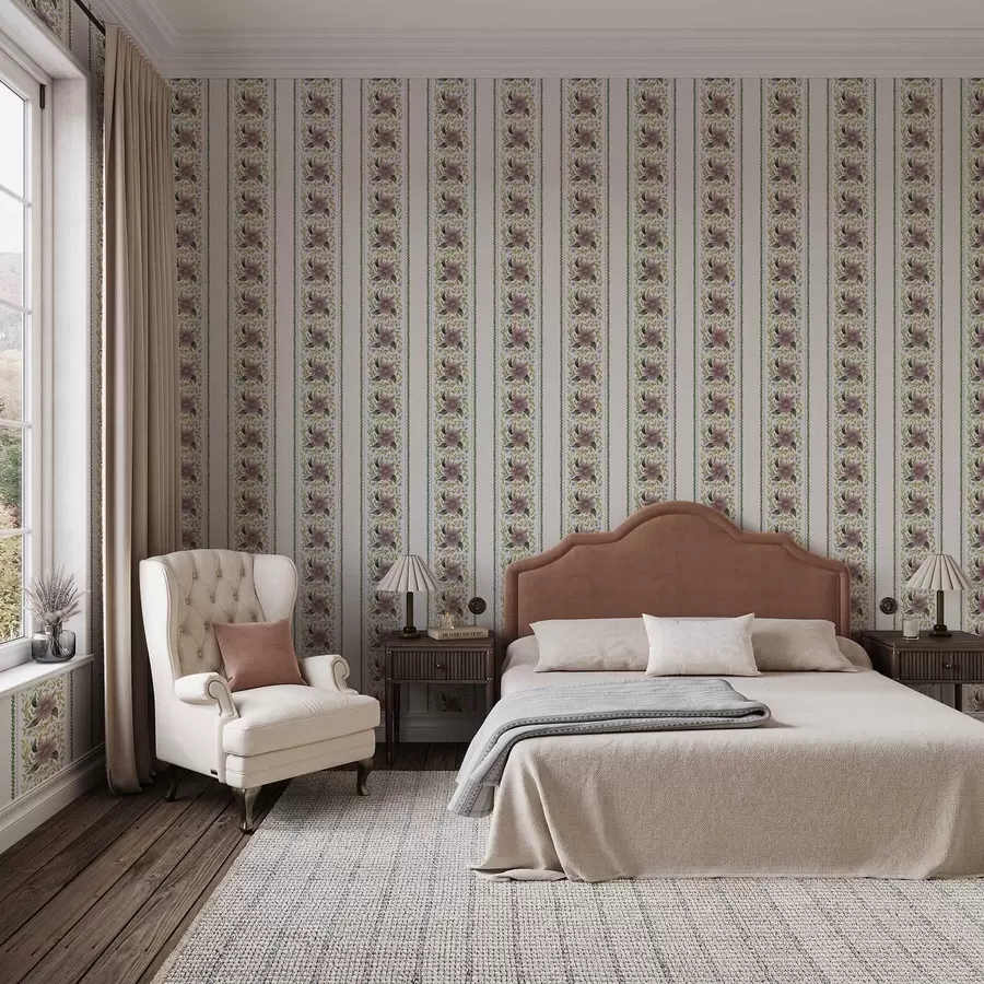 Fotobehang Verticale bloemenstrepen in lila-blauwe tinten a00809