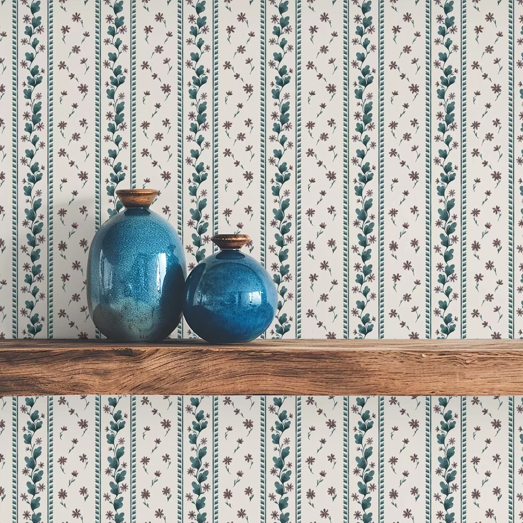 Papier peint photo Rayures florales verticales dans les tons bleu-marron a00811