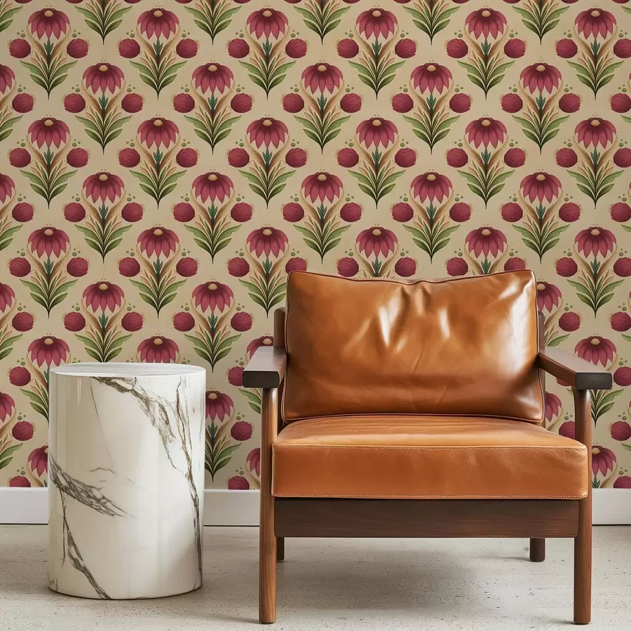 Fotobehang Symmetrisch bloemenornament op warme beige achtergrond a00812v6