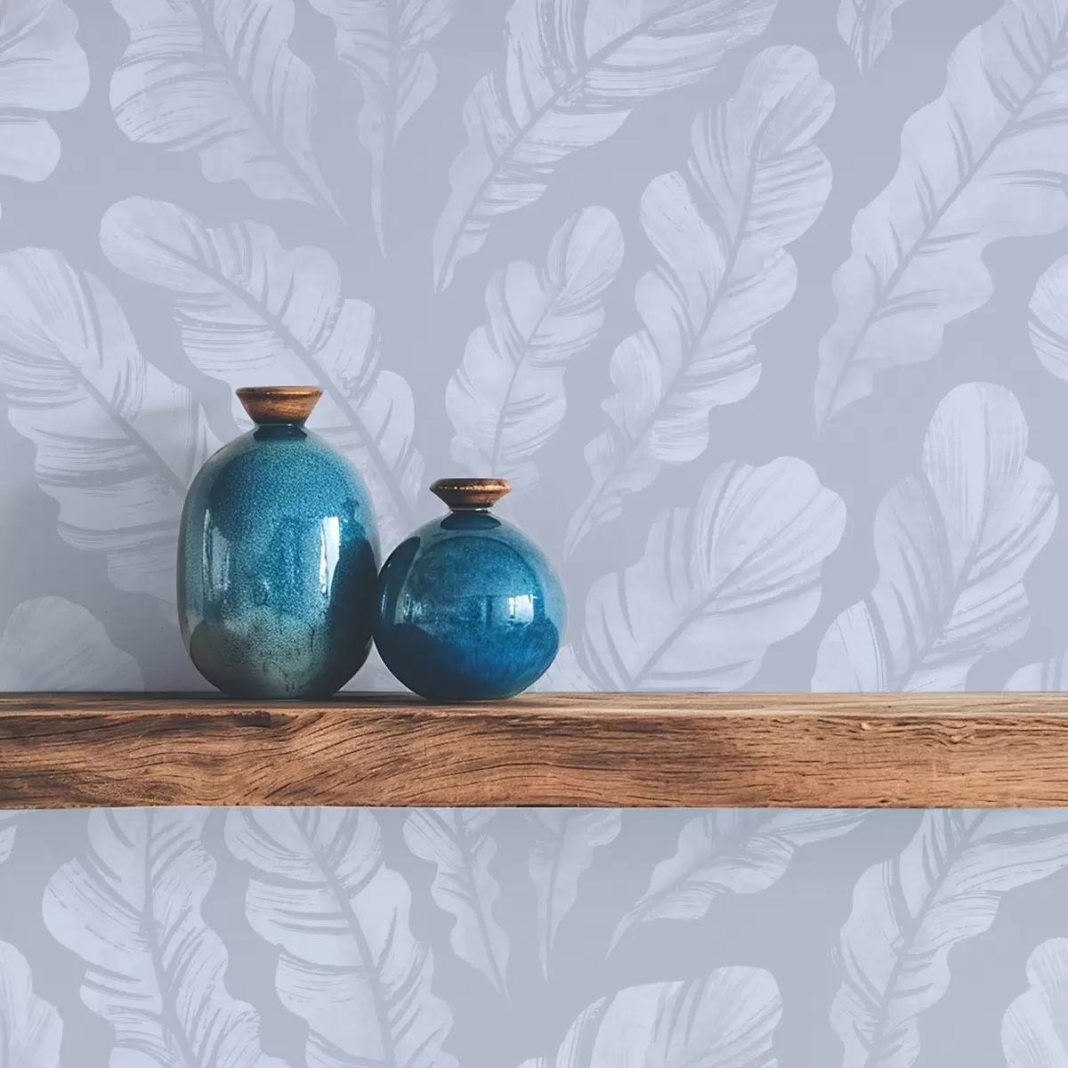 Behang Grote veren in lichtblauwgrijze tinten a00839v1