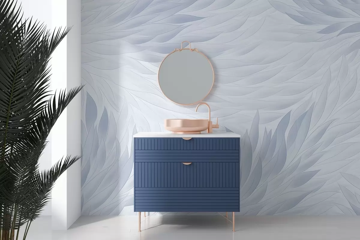 Fotobehang Golvende bladeren in lichtblauwe tinten w04610v1