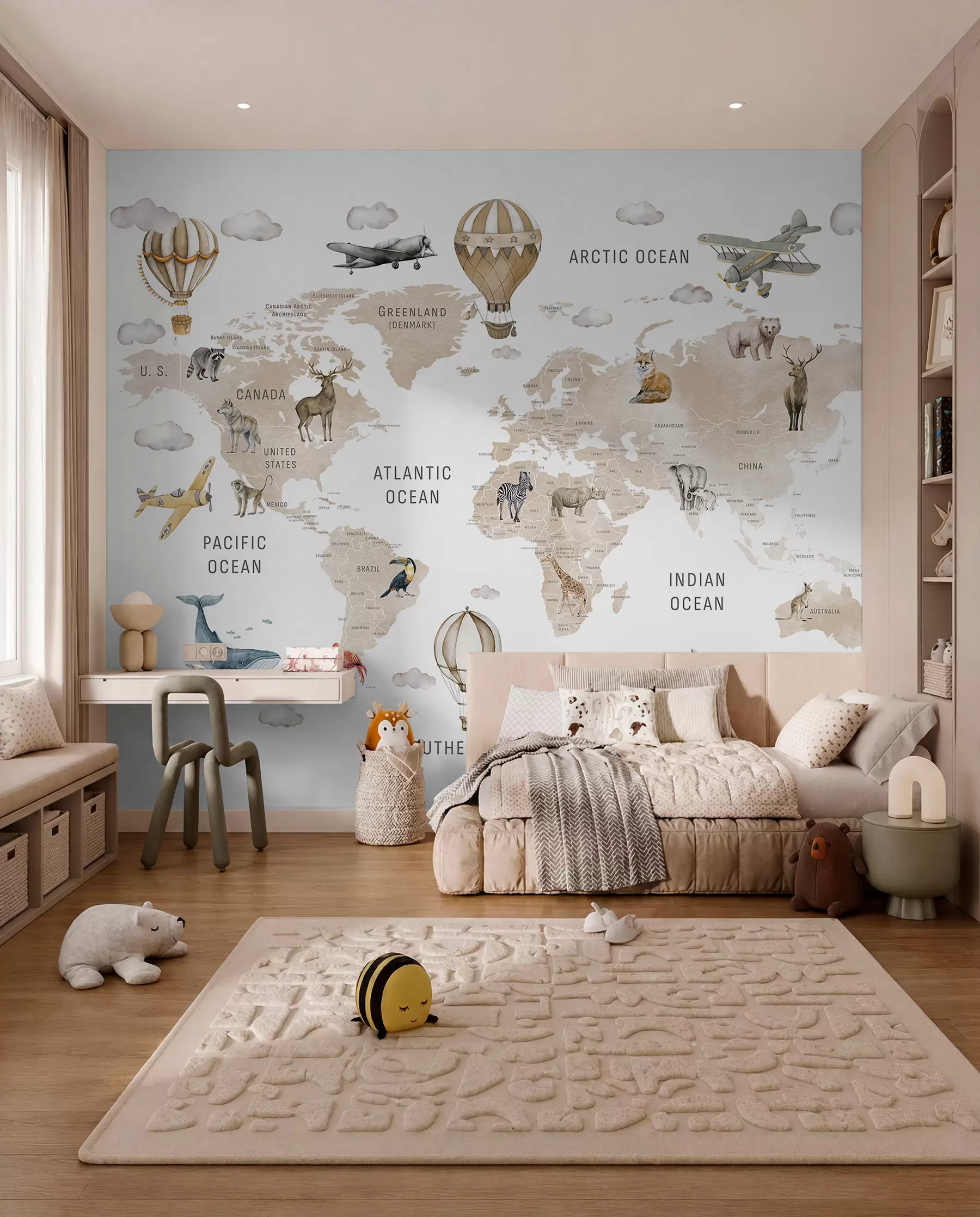 Fotobehang Dierenatlas in beige c00001env2