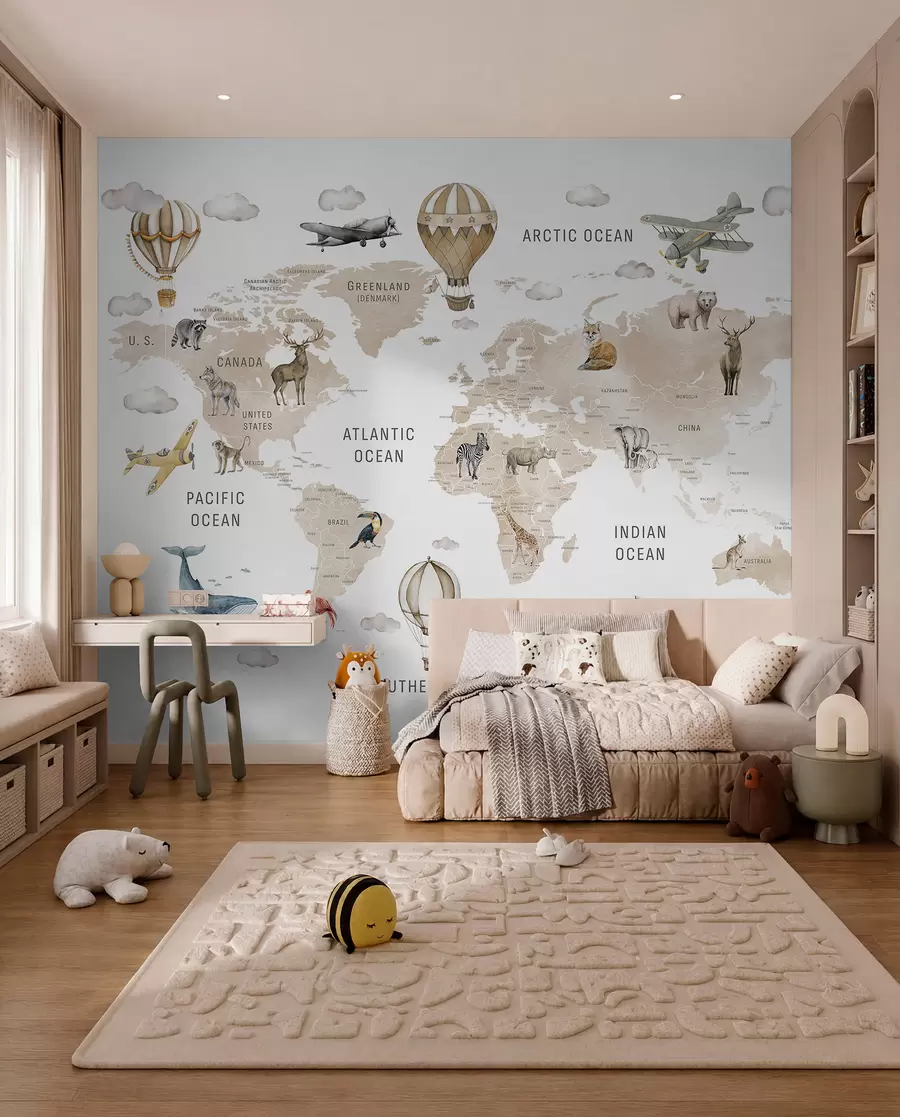 Fotobehang Dierenatlas in beige c00001env2