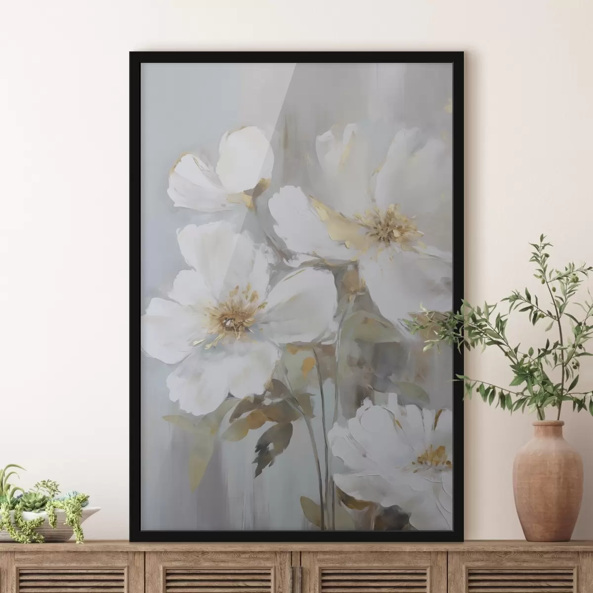 Poster Abstracte bloemen imitatie van schilderkunst f46346