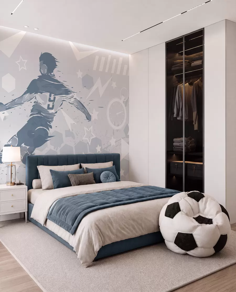 Fotobehang Voetbal in blauwe inkt w04763v1