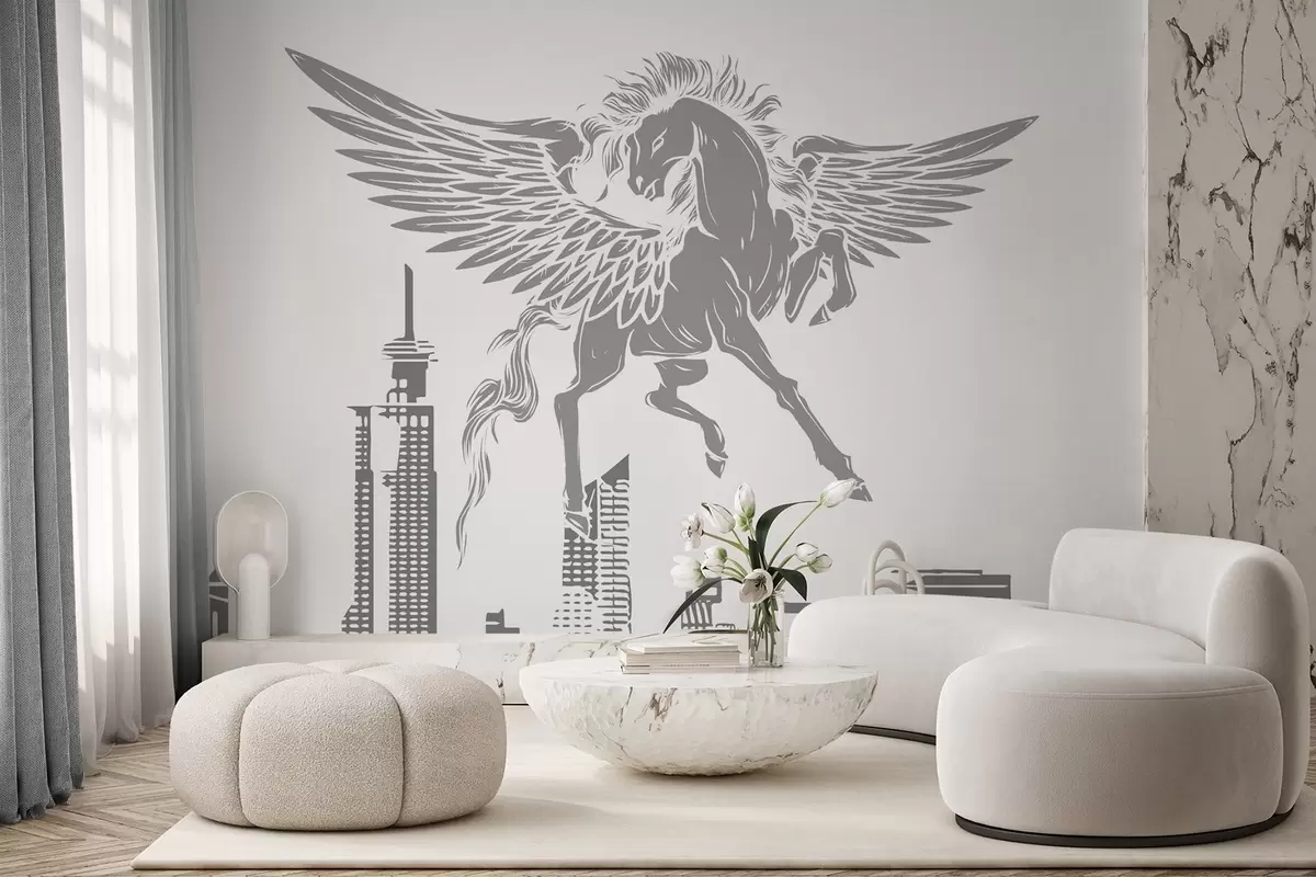 Fotobehang Pegasus boven de stad w04777v2