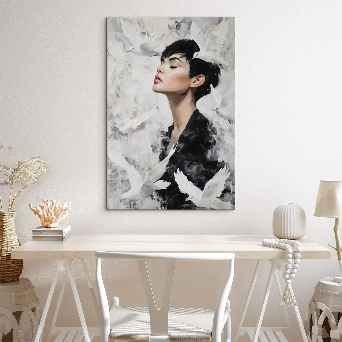  Peintures Fille et oiseaux s46365