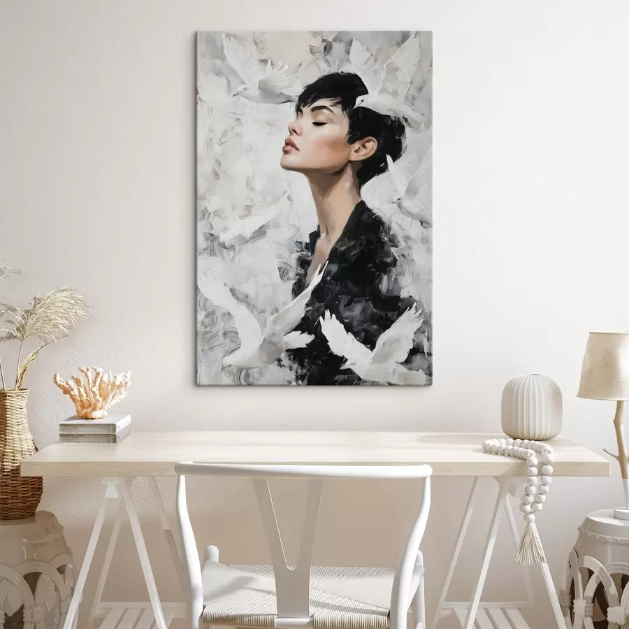  Peintures Fille et oiseaux s46365