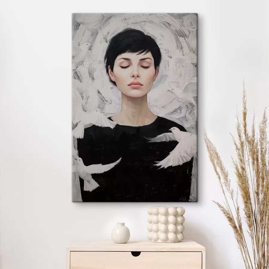  Peintures Fille avec des oiseaux s46368