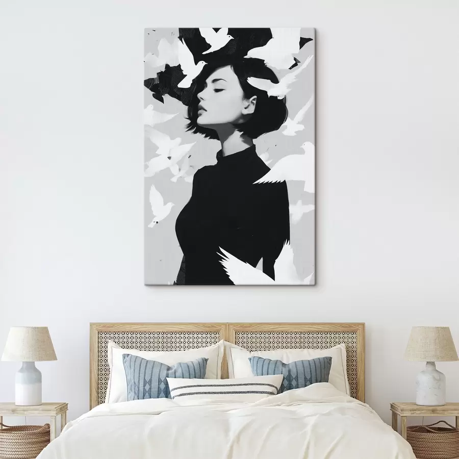  Peintures Fille avec des oiseaux s46369