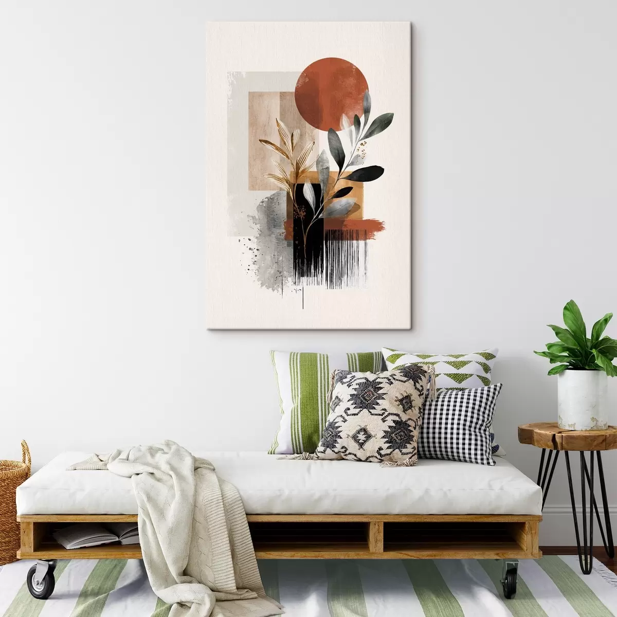  Schilderijen Geometrie en bladeren abstractie s46388