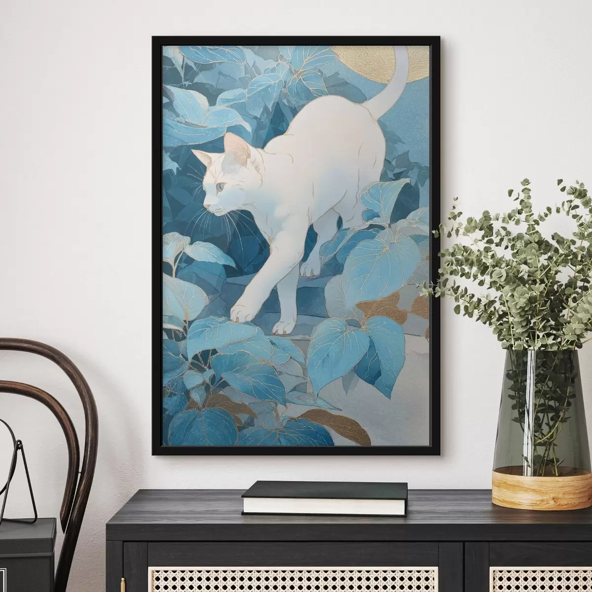 Affiche Chat parmi les feuilles f46362