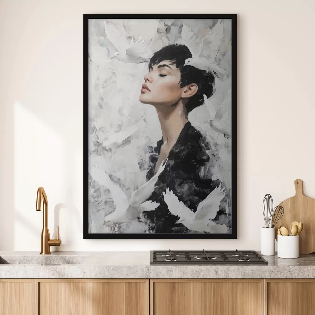 Poster Meisje en vogels f46365