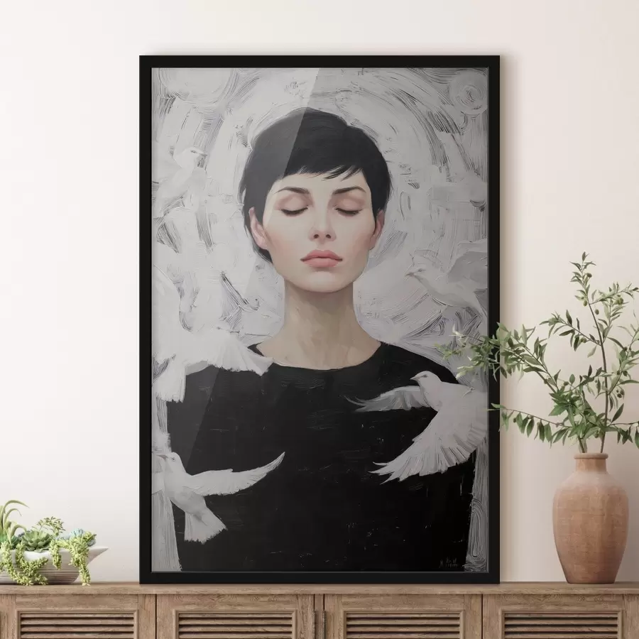 Papier peint photo Fille avec des oiseaux f46368