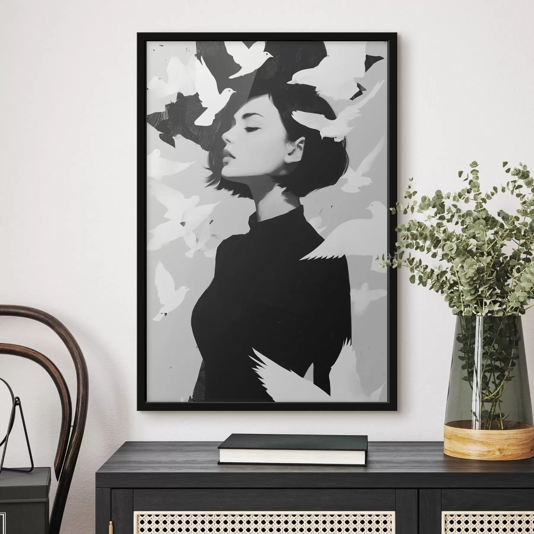 Fotobehang Meisje met vogels f46369