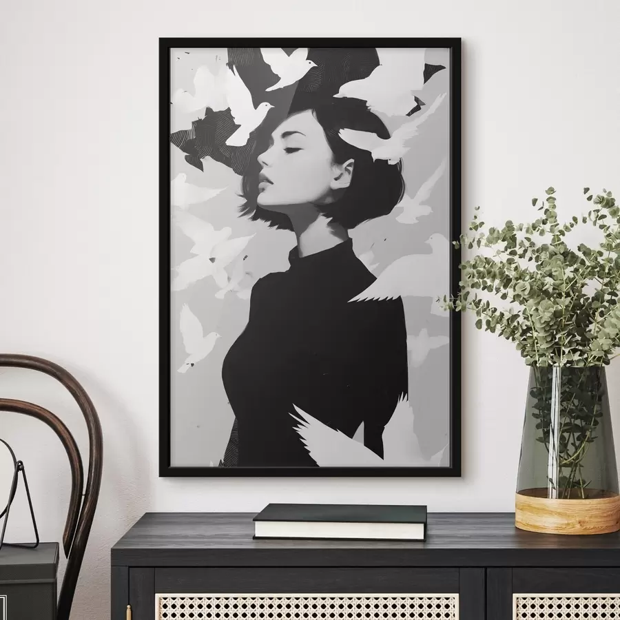 Fotobehang Meisje met vogels f46369