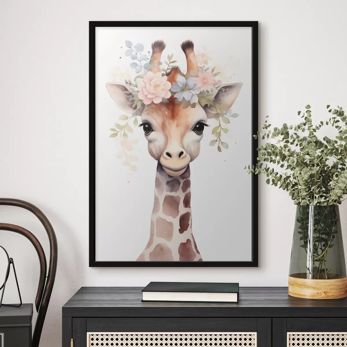 Affiche Girafe avec des fleurs f46382