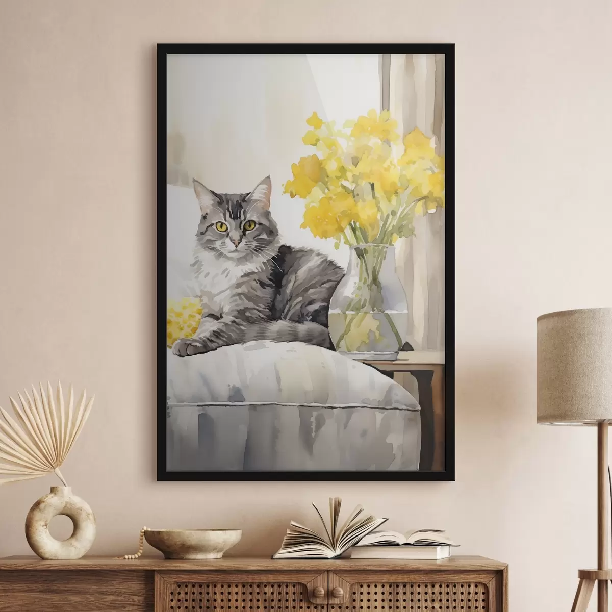 Poster Kat en bloemen f46426