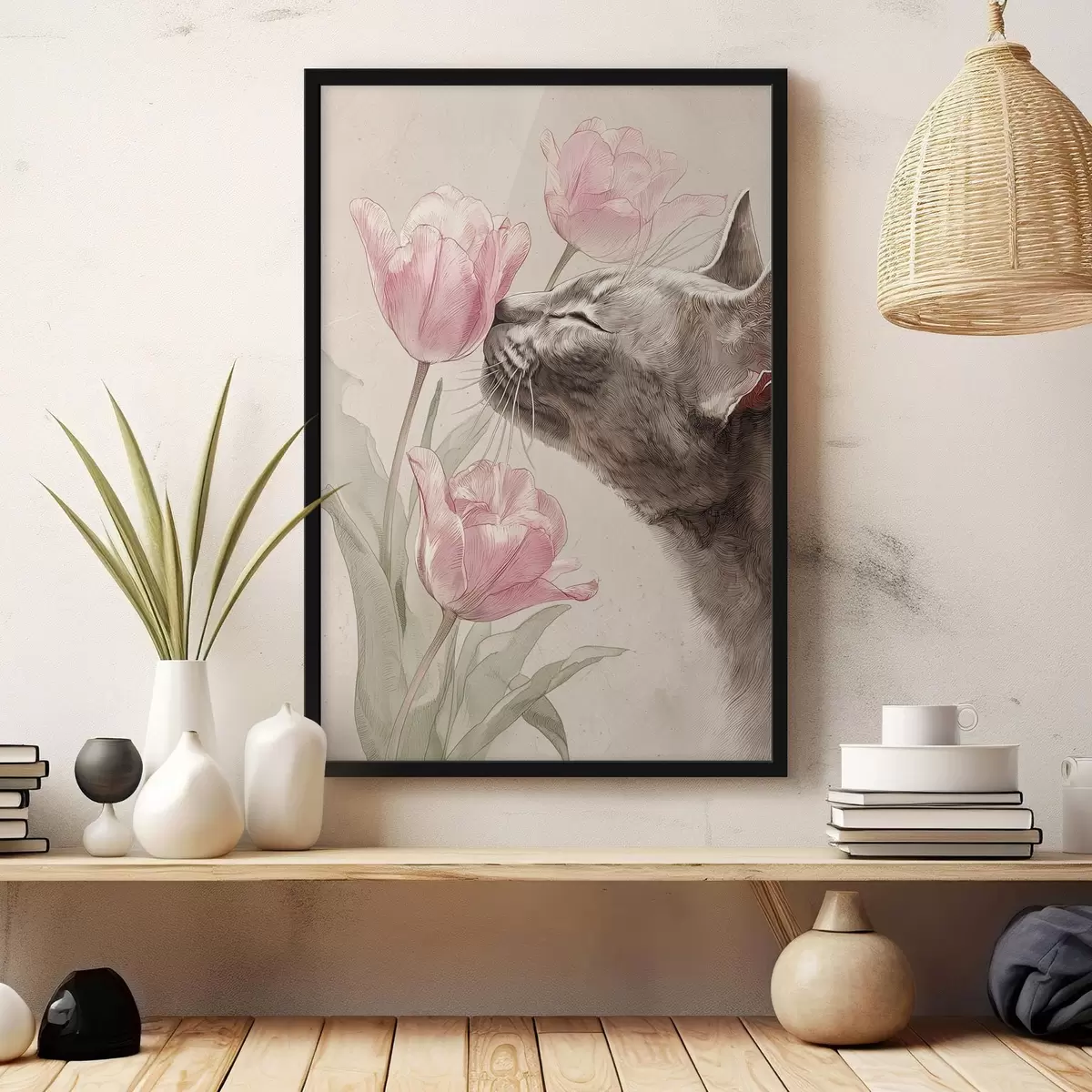 Affiche Chat et fleurs f46427