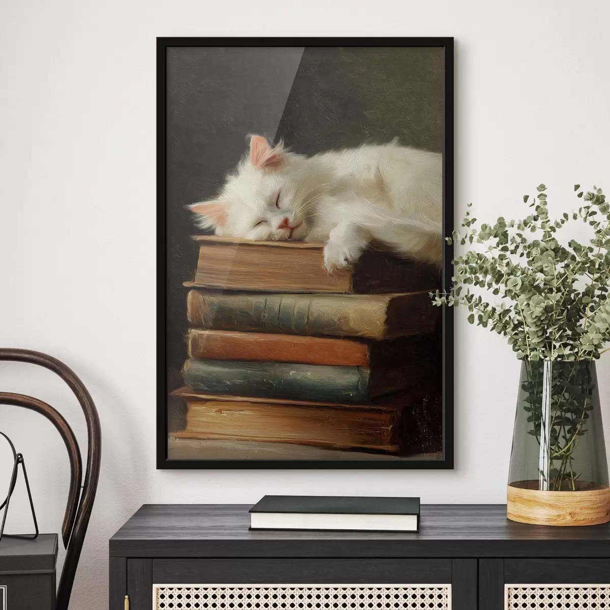 Affiche Chat sur des livres f46429