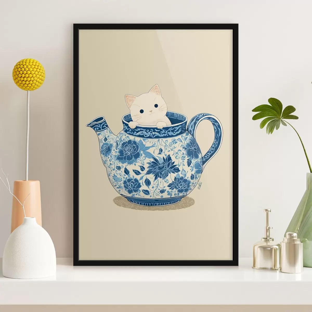 Poster Kat in theepot f46431