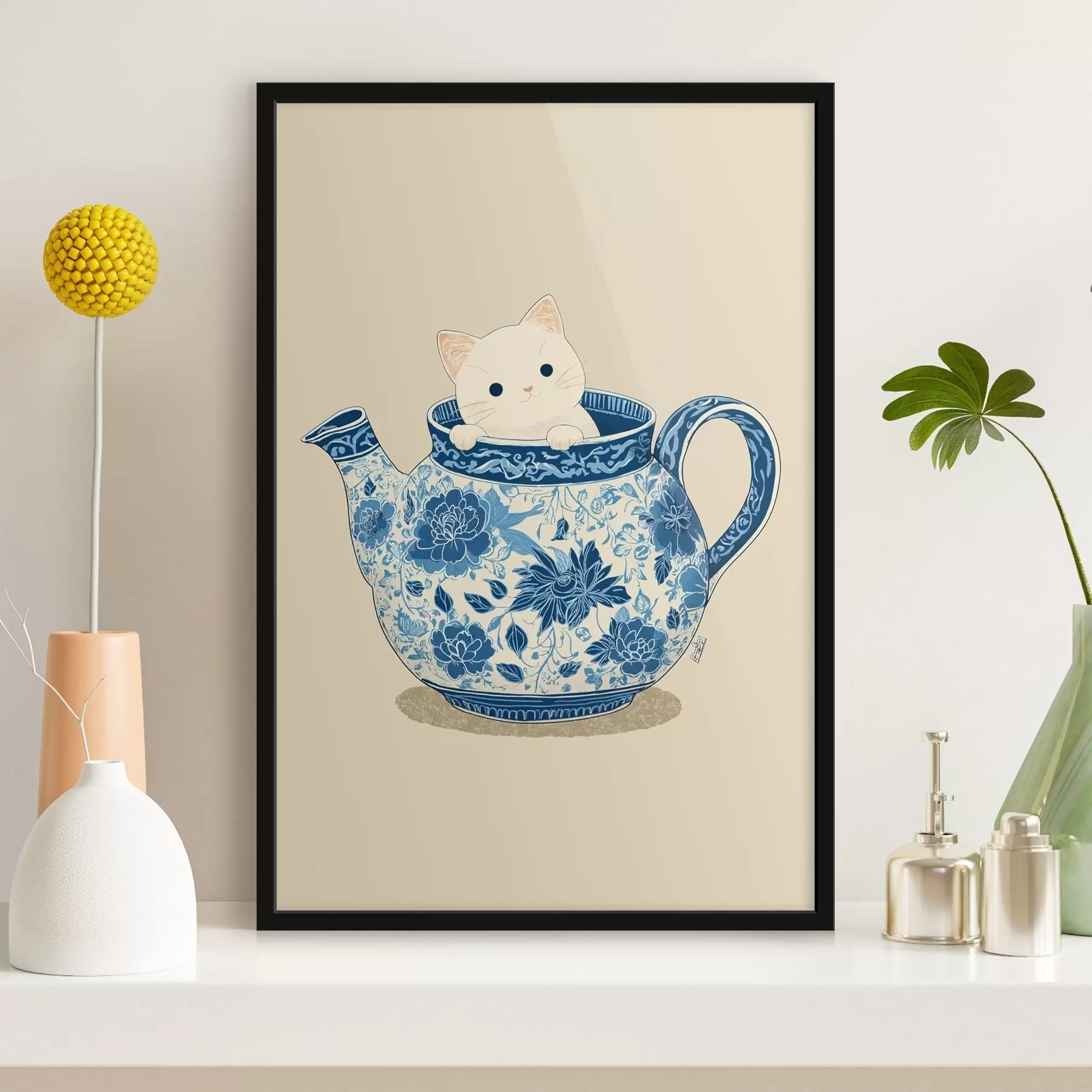 Fotobehang Kat in theepot f46431
