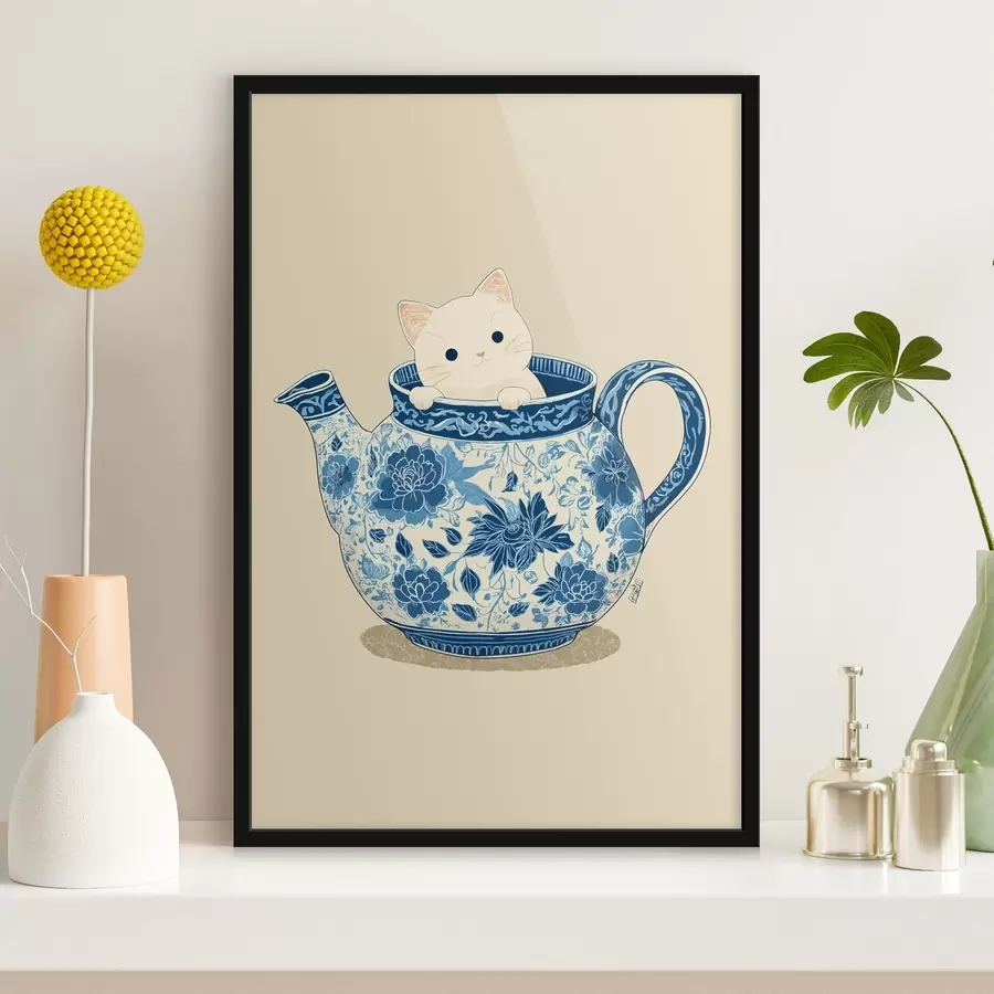 Fotobehang Kat in theepot f46431