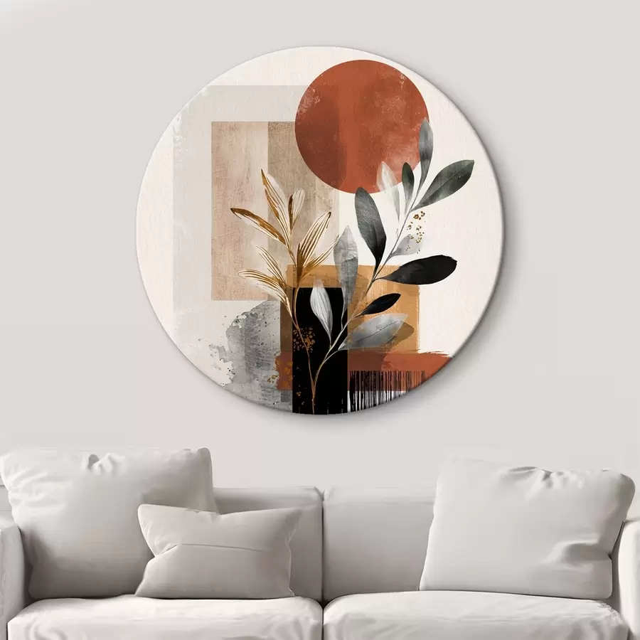  Schilderijen Geometrie en bladeren abstractie r46388