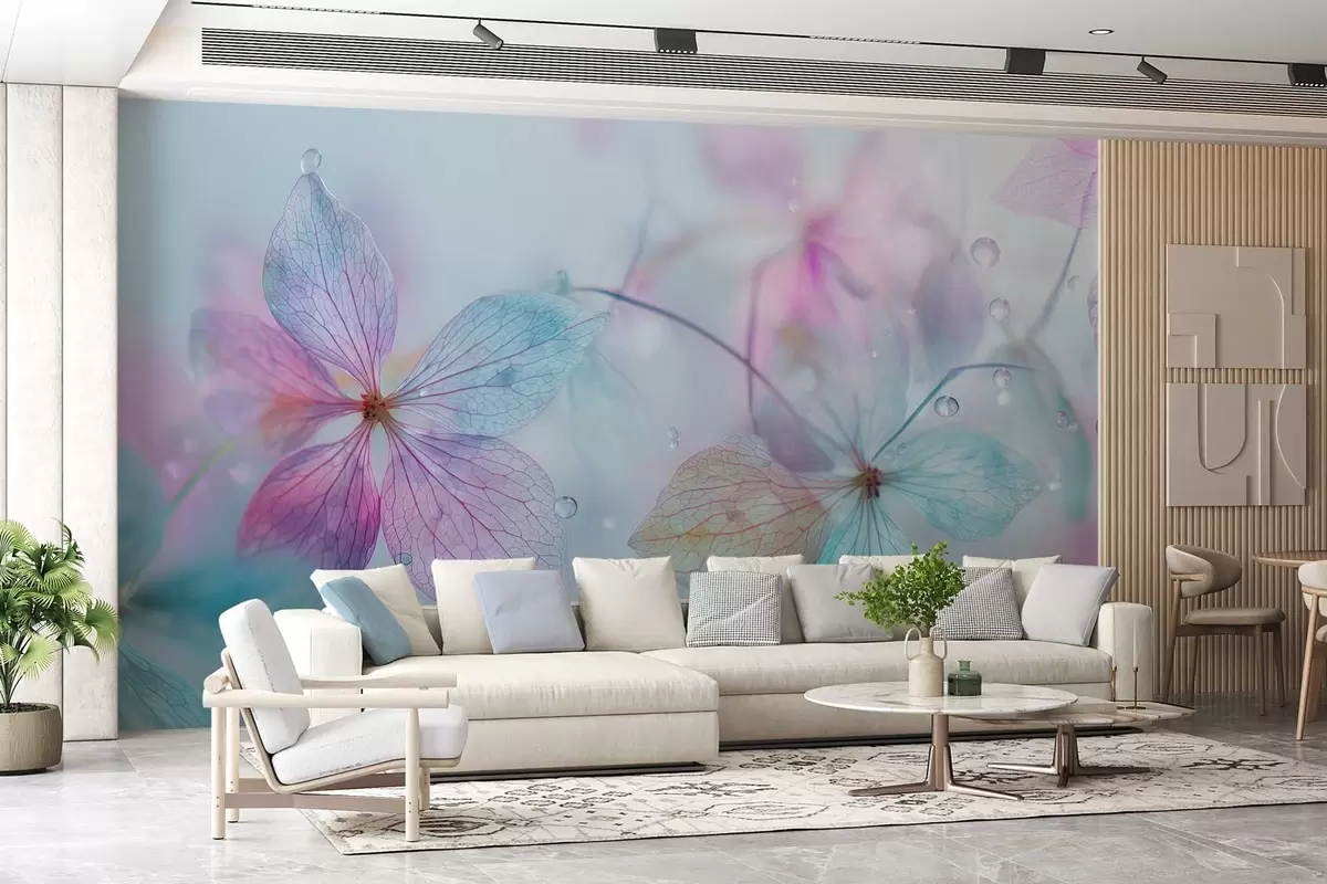 Fotobehang delicate bloemen met nerven onder water w04809