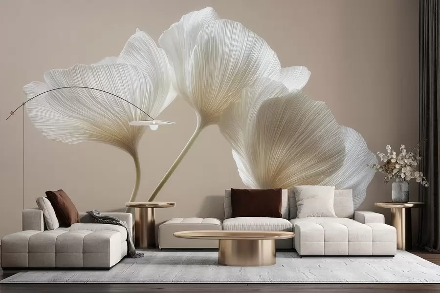 Papier peint photo trois fleurs délicates sur fond beige w04810