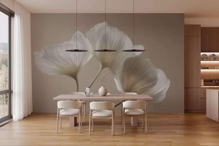 Papier peint photo trois fleurs délicates sur fond beige w04810