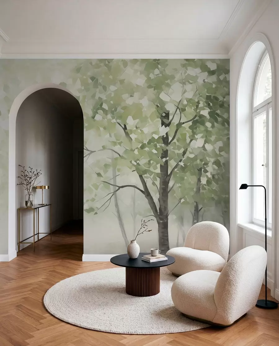 Fotobehang Abstracte bomen imitatie van schilderkunst w04781