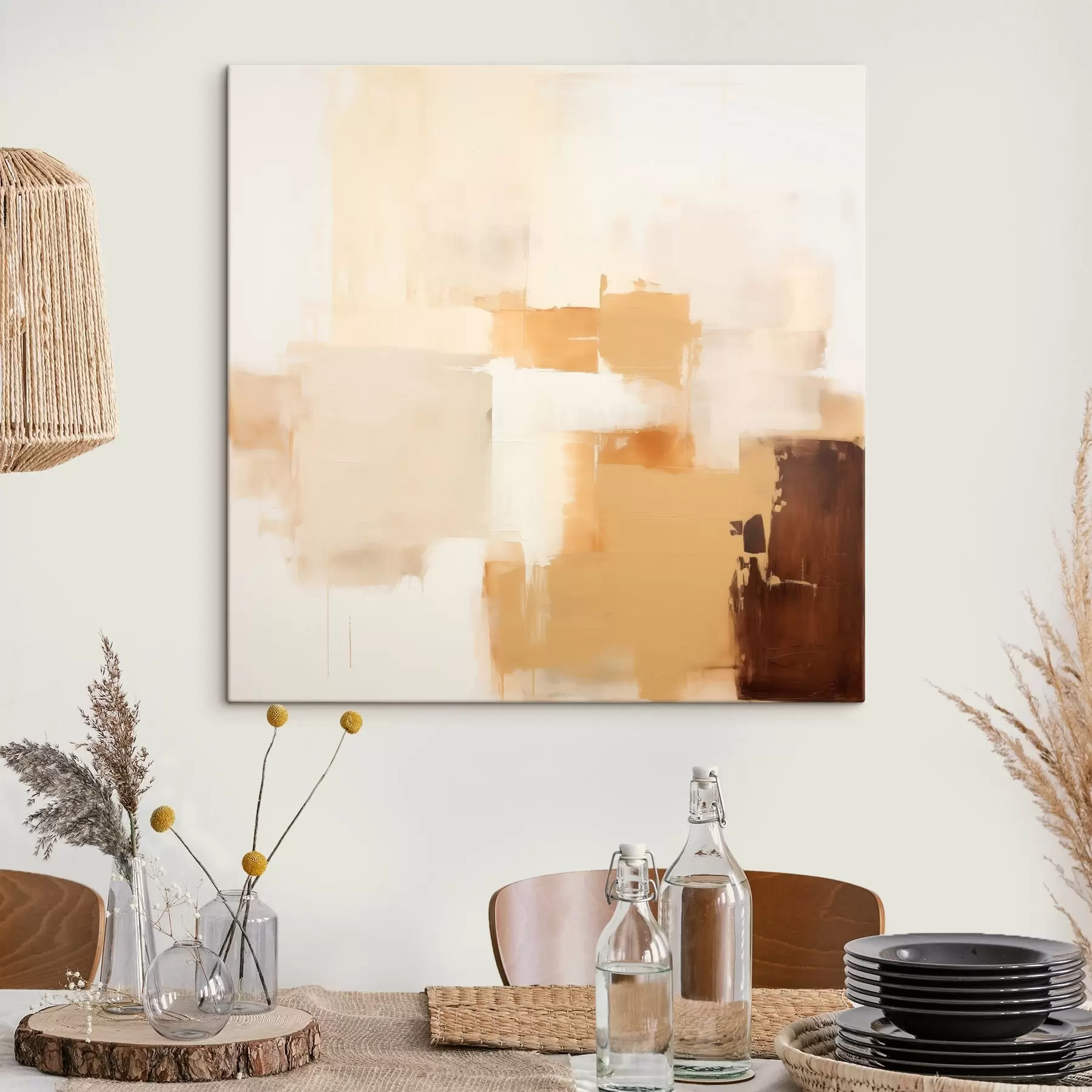  Peintures Formes géométriques beiges et marron dans un style abstrait s46306