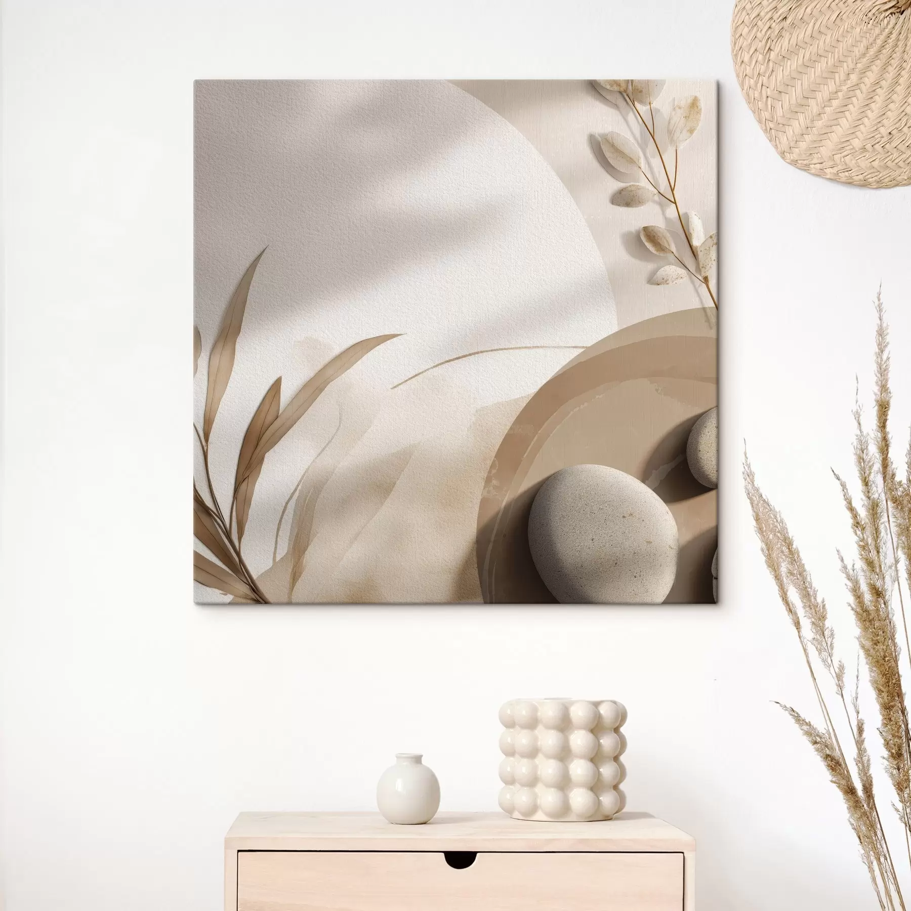  Peintures Pierres et ombres sur le mur dans des tons beiges s46311