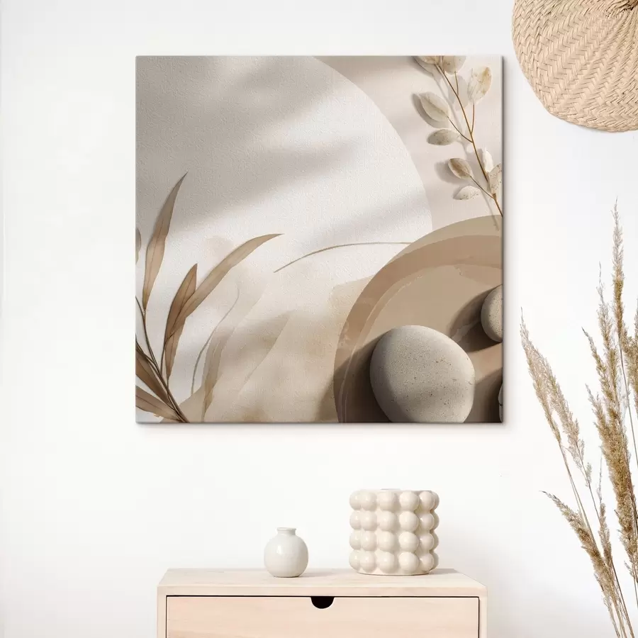  Schilderijen Stenen en schaduwen op de muur in beige tinten s46311