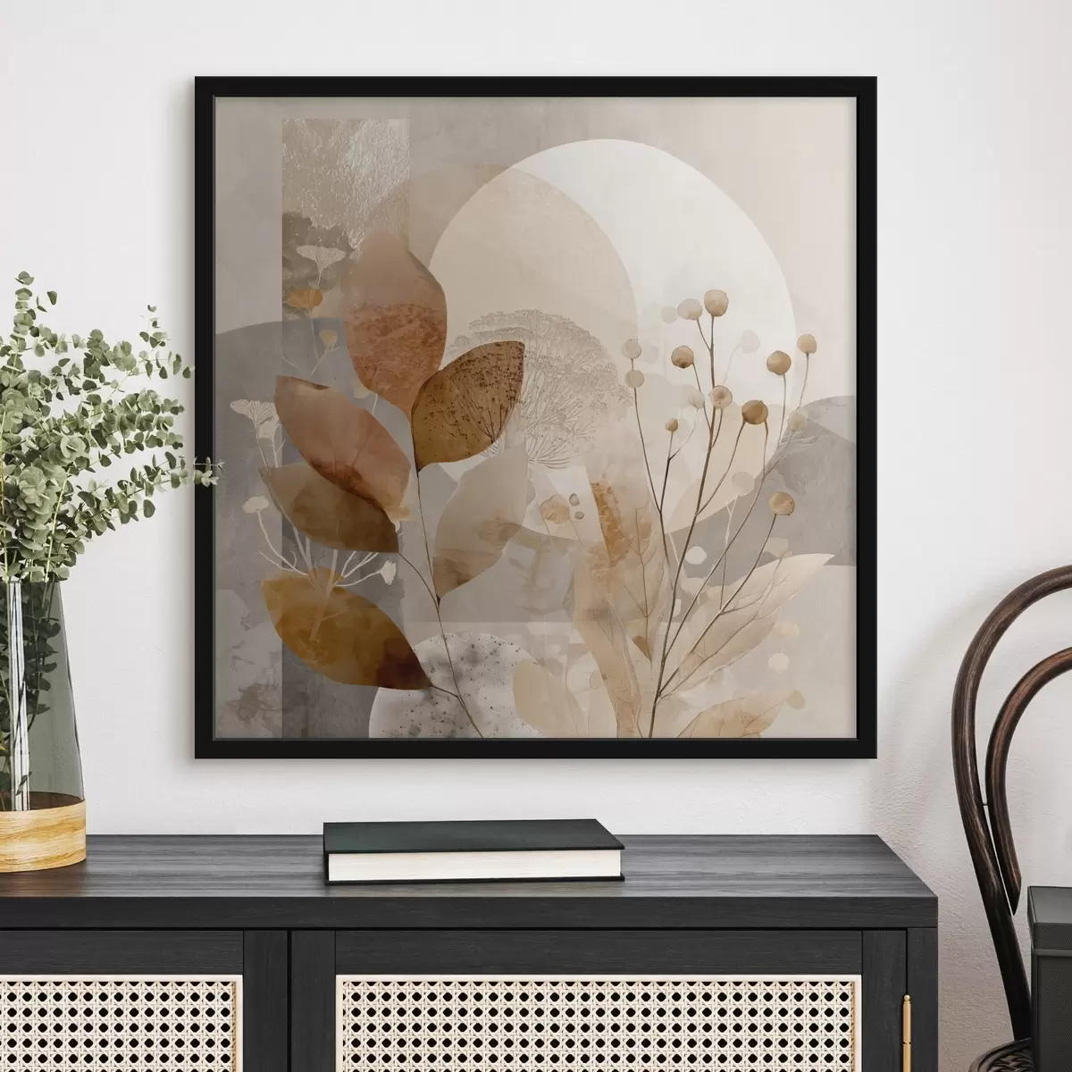 Poster Bloemenpatroon in beige en bruin f46308