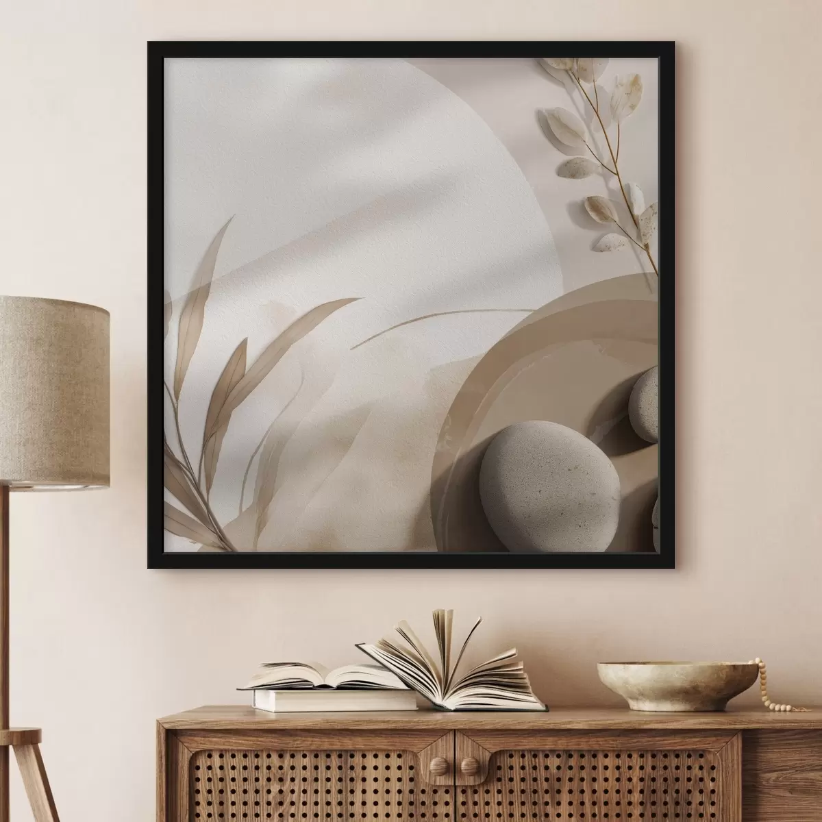 Poster Stenen en schaduwen op de muur in beige tinten f46311