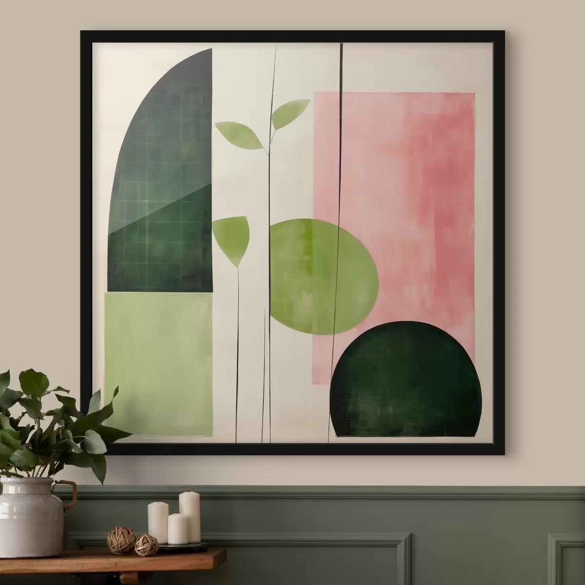 Poster Moderne minimalistische stijl met roze en groene blokken f46312