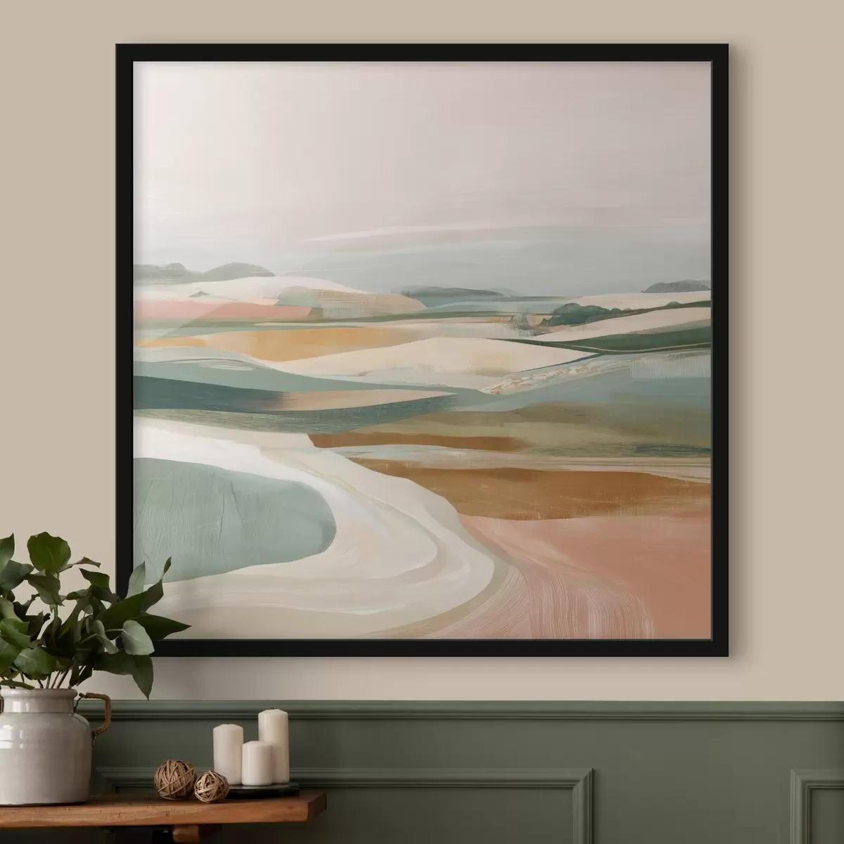 Affiche Vue champêtre avec champs et route dans un style aquarelle f46317