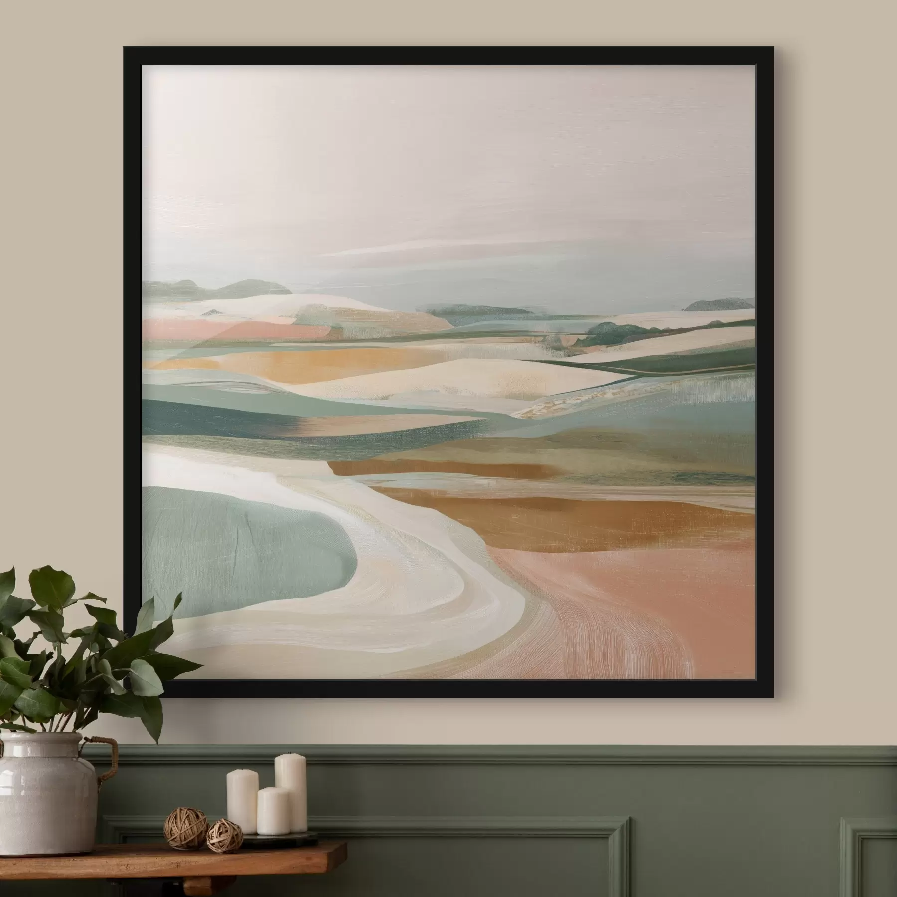 Fotobehang Landelijk uitzicht met velden en weg in aquarelstijl f46317