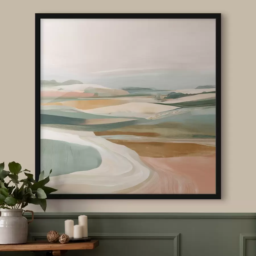 Fotobehang Landelijk uitzicht met velden en weg in aquarelstijl f46317