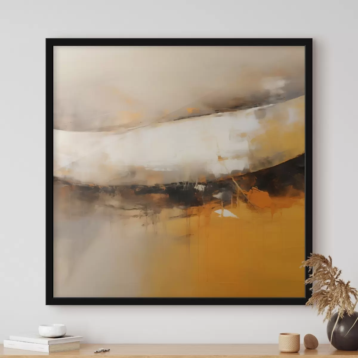 Poster Dynamische compositie met oranje en donkere tinten f46318