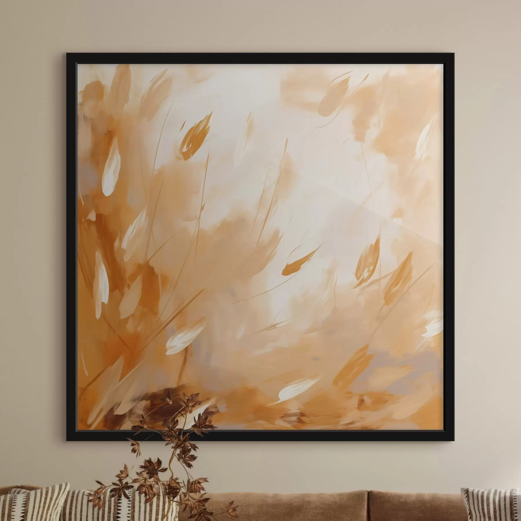 Fotobehang Abstracte bloemblaadjes en stelen in olieverfstijl f46319